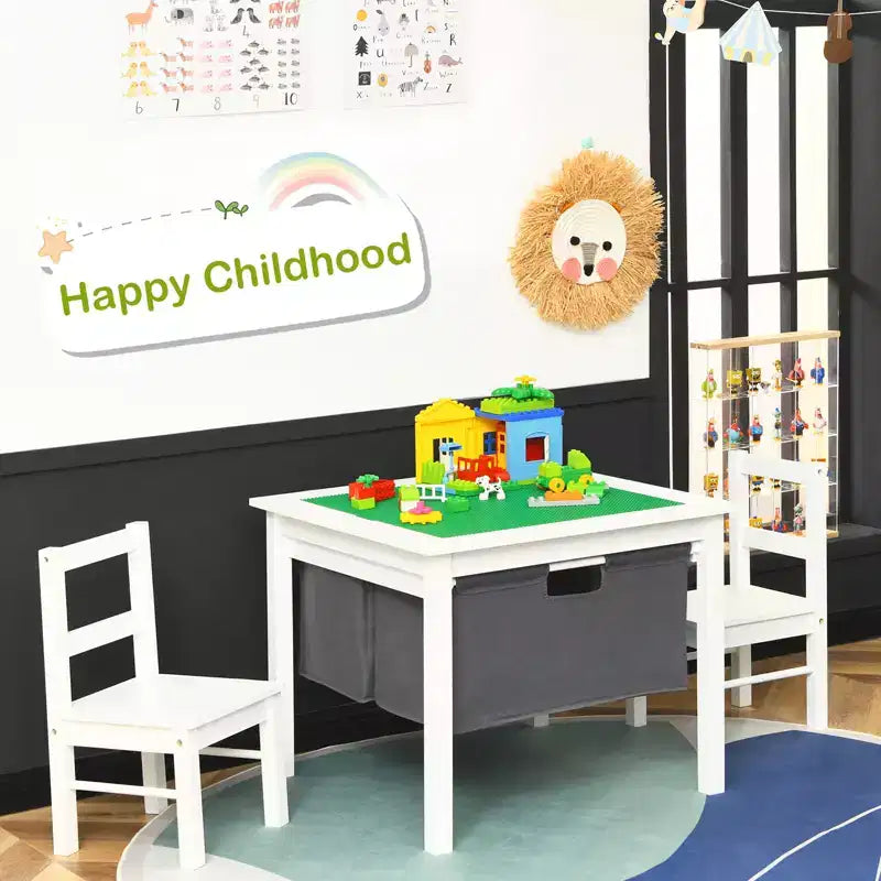 Table d'activités et 2 chaises 2-en-1 Costway pour enfants avec rangement et plateau de construction de blocs