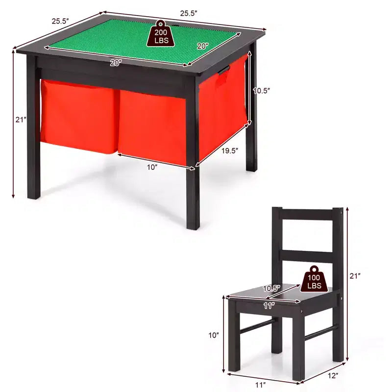 Table d'activités et 2 chaises 2-en-1 Costway pour enfants avec rangement et plateau de construction de blocs