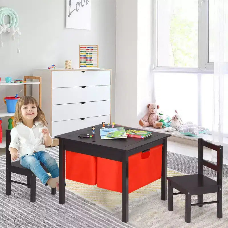 Table d'activités et 2 chaises 2-en-1 Costway pour enfants avec rangement et plateau de construction de blocs