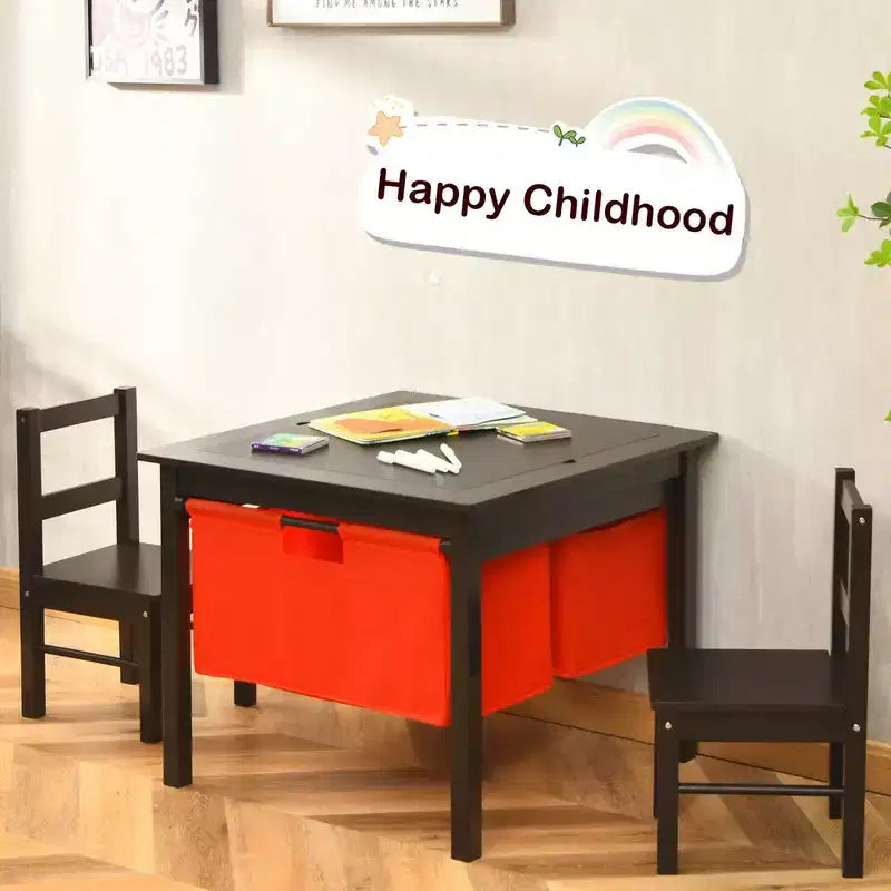 Table d'activités et 2 chaises 2-en-1 Costway pour enfants avec rangement et plateau de construction de blocs