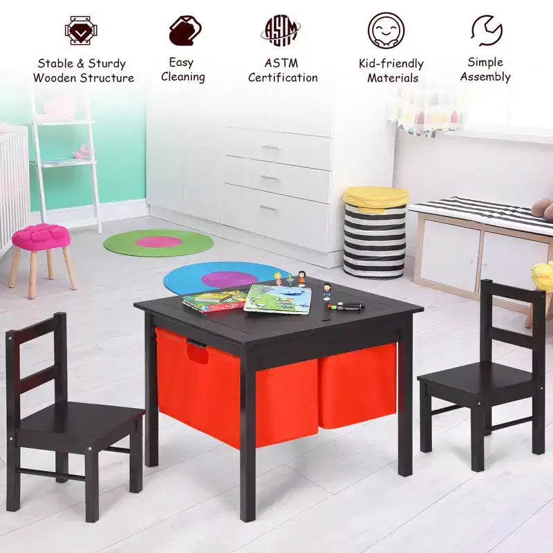 Table d'activités et 2 chaises 2-en-1 Costway pour enfants avec rangement et plateau de construction de blocs