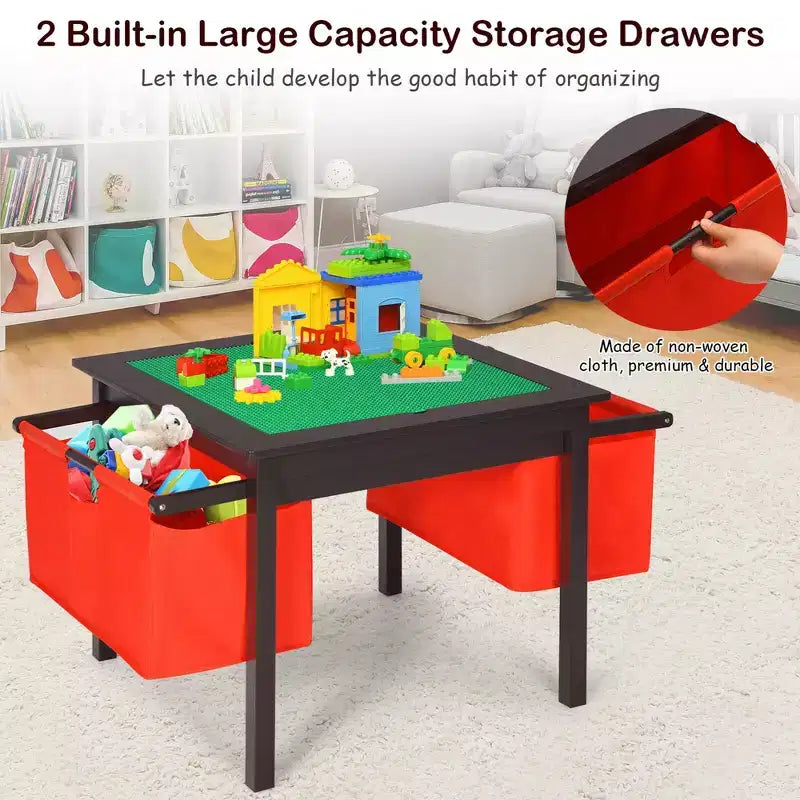 Table d'activités et 2 chaises 2-en-1 Costway pour enfants avec rangement et plateau de construction de blocs