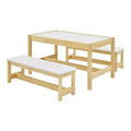 MUSEHOMEINC Solid Wood 3 In 1 Kids Toddlers Activity Play Arts and Crafts Table and Bench Chair Set with Whiteboard Surface for Playroom and School