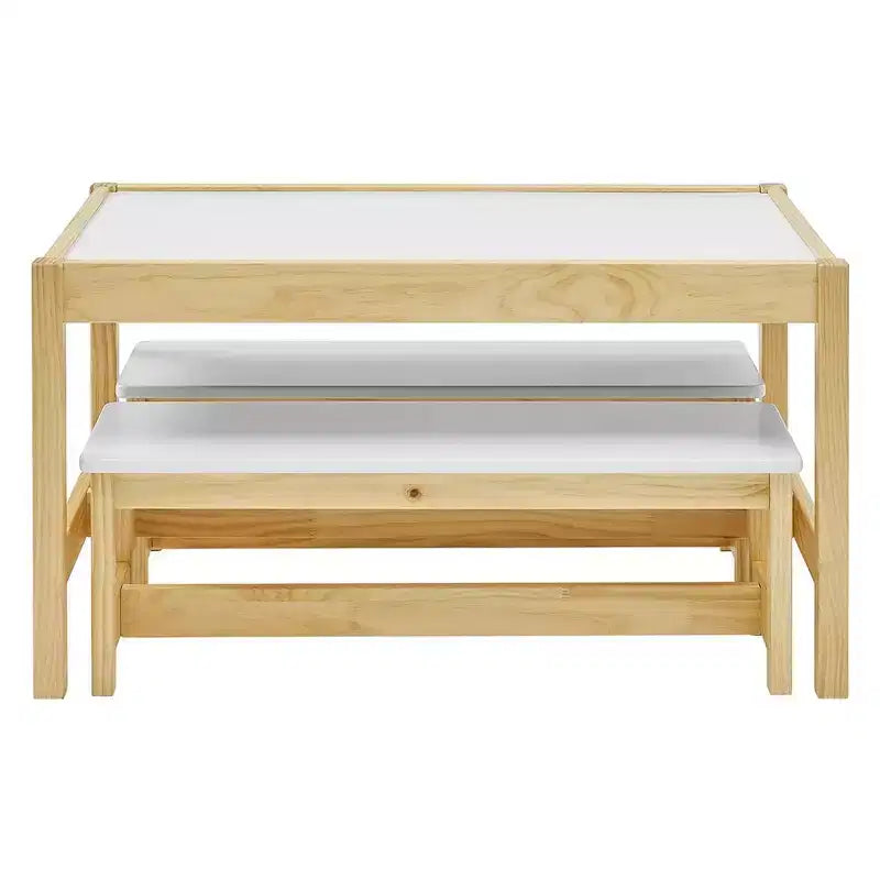 MUSEHOMEINC Table et bancs d'activités 3 en 1 en bois massif pour enfants et tout-petits, avec surface tableau blanc pour salle de jeux et école
