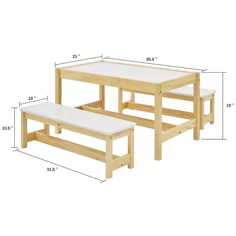 MUSEHOMEINC Table et bancs d'activités 3 en 1 en bois massif pour enfants et tout-petits, avec surface tableau blanc pour salle de jeux et école