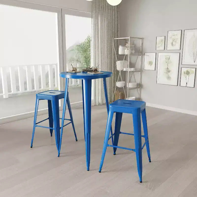Ensemble de patio Merrick Lane avec table et tabourets sans dossier – Cadres en métal thermolaqué pour utilisation intérieure et extérieure