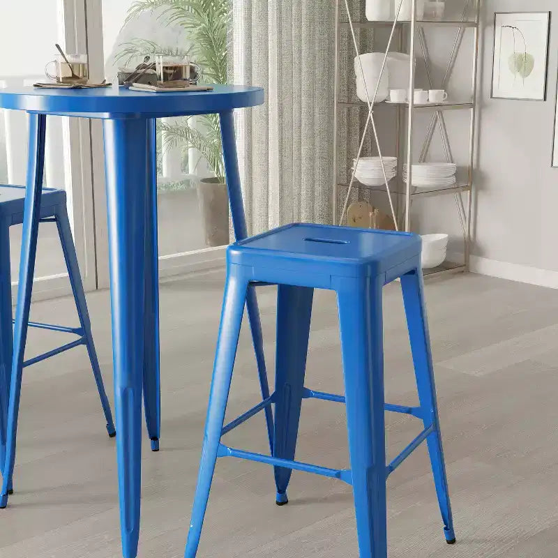 Ensemble de patio Merrick Lane avec table et tabourets sans dossier – Cadres en métal thermolaqué pour utilisation intérieure et extérieure