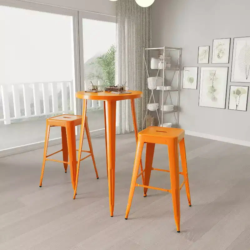 Ensemble de patio Merrick Lane avec table et tabourets sans dossier – Cadres en métal thermolaqué pour utilisation intérieure et extérieure