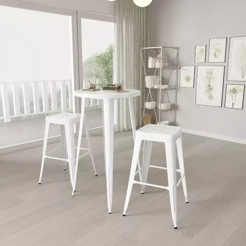 Ensemble de patio Merrick Lane avec table et tabourets sans dossier – Cadres en métal thermolaqué pour utilisation intérieure et extérieure