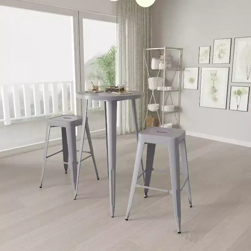 Ensemble de patio Merrick Lane avec table et tabourets sans dossier – Cadres en métal thermolaqué pour utilisation intérieure et extérieure