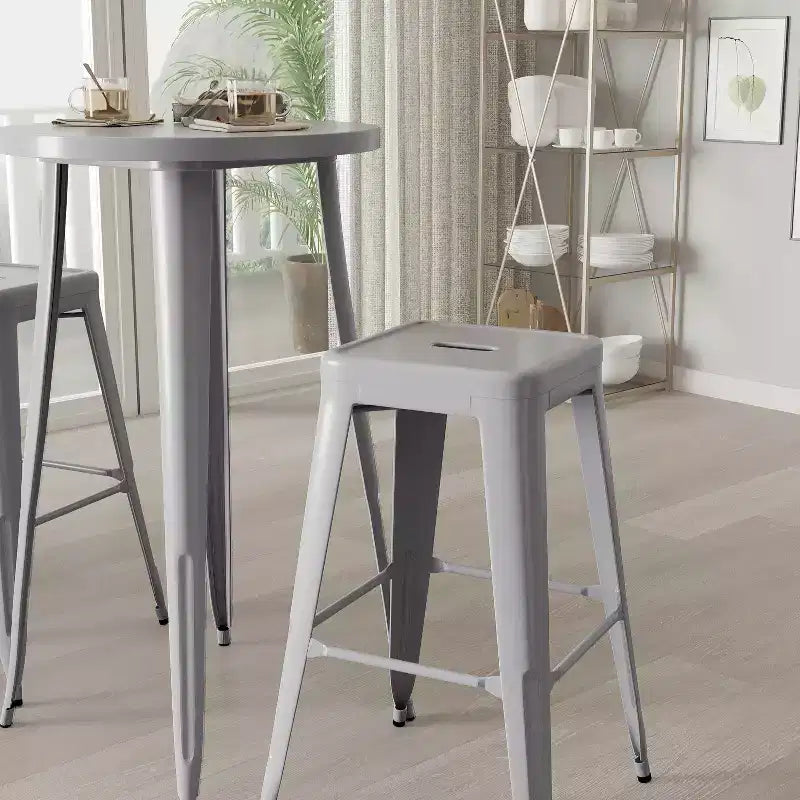 Ensemble de patio Merrick Lane avec table et tabourets sans dossier – Cadres en métal thermolaqué pour utilisation intérieure et extérieure