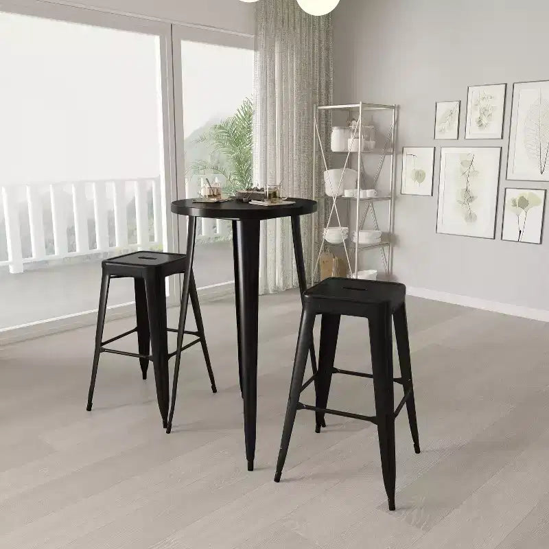 Ensemble de patio Merrick Lane avec table et tabourets sans dossier – Cadres en métal thermolaqué pour utilisation intérieure et extérieure