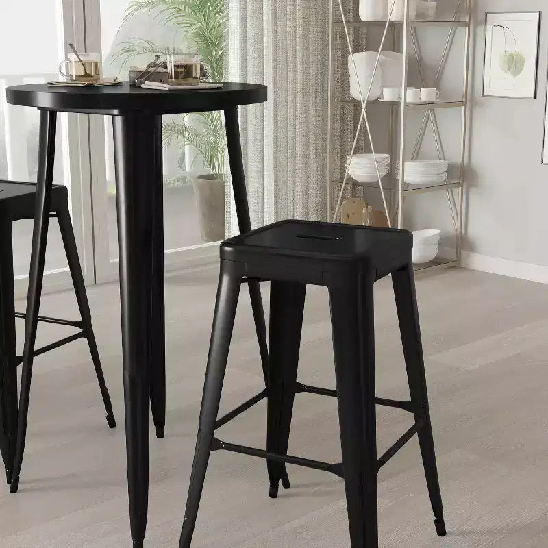 Ensemble de patio Merrick Lane avec table et tabourets sans dossier – Cadres en métal thermolaqué pour utilisation intérieure et extérieure