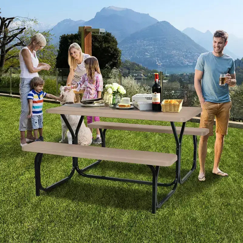 Ensemble Table et Banc de Pique-nique Costway pour Extérieur, Jardin, Patio, Fête, Repas, Tout Temps, Noir/Blanc/Gris/Marron/Vert