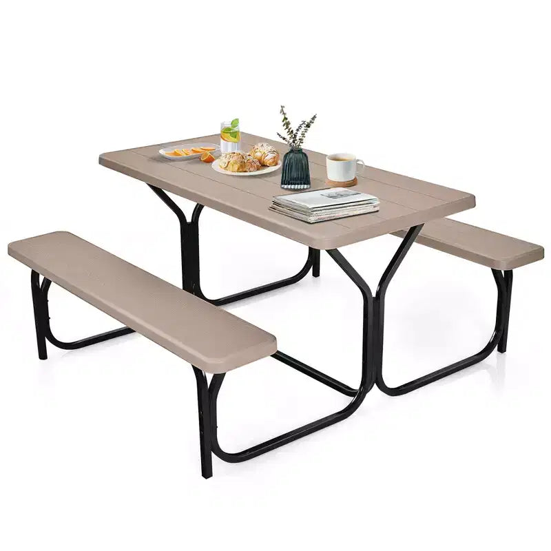 Ensemble Table et Banc de Pique-nique Costway pour Extérieur, Jardin, Patio, Fête, Repas, Tout Temps, Noir/Blanc/Gris/Marron/Vert