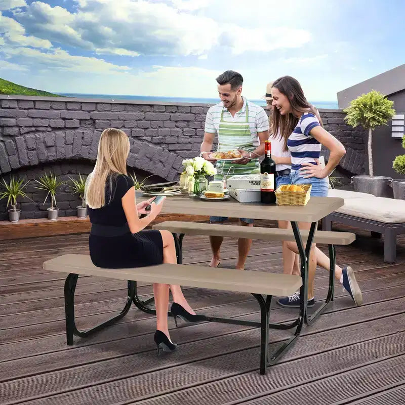 Ensemble Table et Banc de Pique-nique Costway pour Extérieur, Jardin, Patio, Fête, Repas, Tout Temps, Noir/Blanc/Gris/Marron/Vert