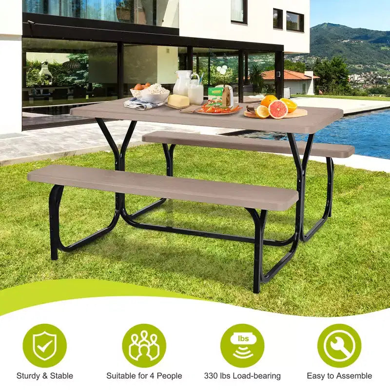 Ensemble Table et Banc de Pique-nique Costway pour Extérieur, Jardin, Patio, Fête, Repas, Tout Temps, Noir/Blanc/Gris/Marron/Vert