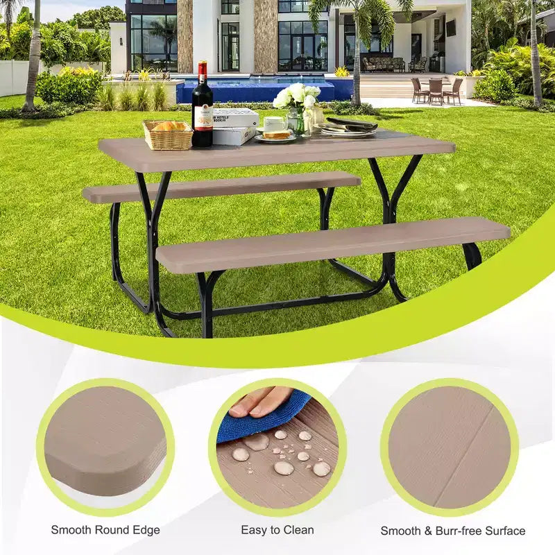 Ensemble Table et Banc de Pique-nique Costway pour Extérieur, Jardin, Patio, Fête, Repas, Tout Temps, Noir/Blanc/Gris/Marron/Vert