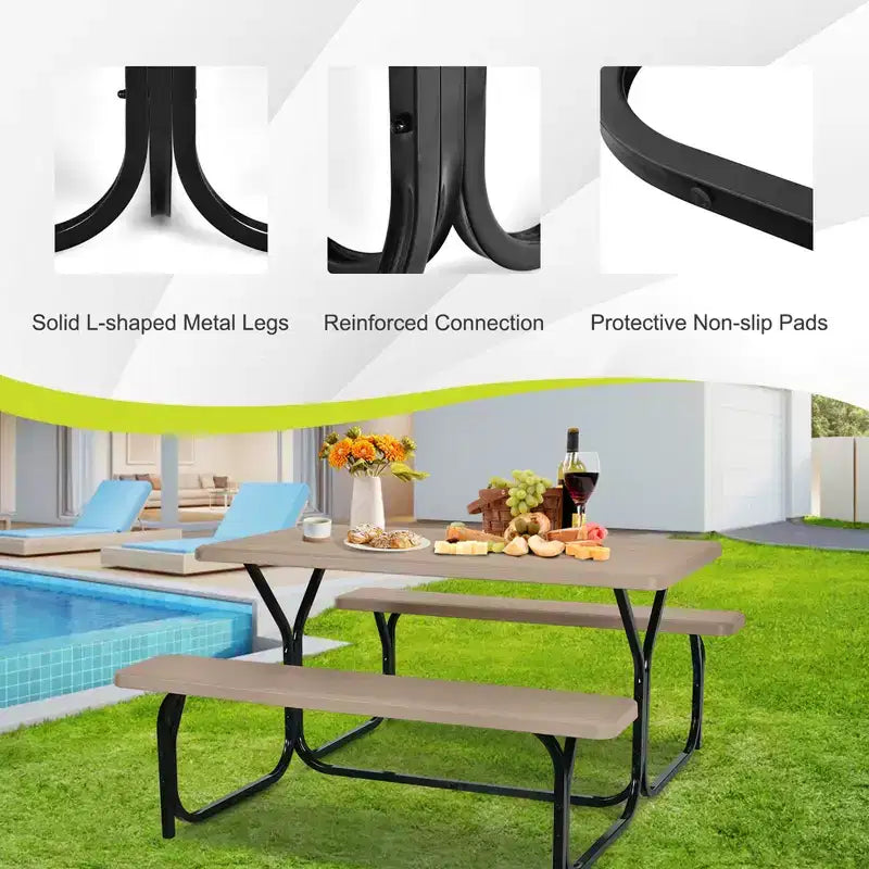 Ensemble Table et Banc de Pique-nique Costway pour Extérieur, Jardin, Patio, Fête, Repas, Tout Temps, Noir/Blanc/Gris/Marron/Vert