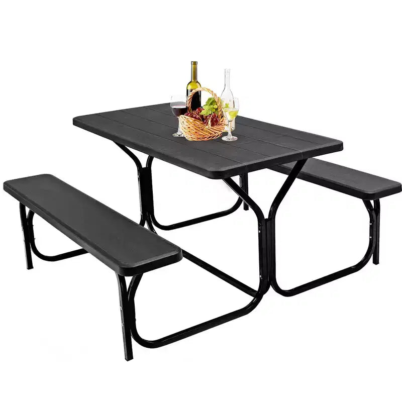 Ensemble Table et Banc de Pique-nique Costway pour Extérieur, Jardin, Patio, Fête, Repas, Tout Temps, Noir/Blanc/Gris/Marron/Vert