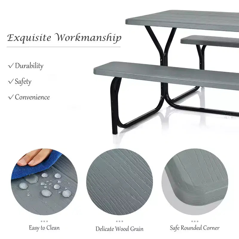 Ensemble Table et Banc de Pique-nique Costway pour Extérieur, Jardin, Patio, Fête, Repas, Tout Temps, Noir/Blanc/Gris/Marron/Vert