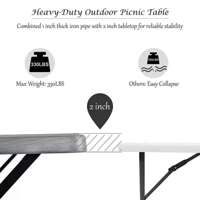 Ensemble Table et Banc de Pique-nique Costway pour Extérieur, Jardin, Patio, Fête, Repas, Tout Temps, Noir/Blanc/Gris/Marron/Vert