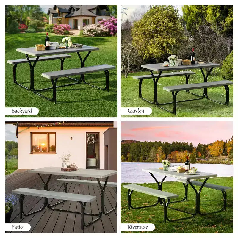 Ensemble Table et Banc de Pique-nique Costway pour Extérieur, Jardin, Patio, Fête, Repas, Tout Temps, Noir/Blanc/Gris/Marron/Vert