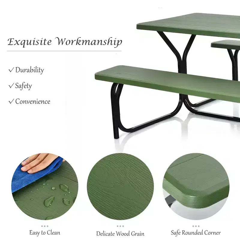 Ensemble Table et Banc de Pique-nique Costway pour Extérieur, Jardin, Patio, Fête, Repas, Tout Temps, Noir/Blanc/Gris/Marron/Vert