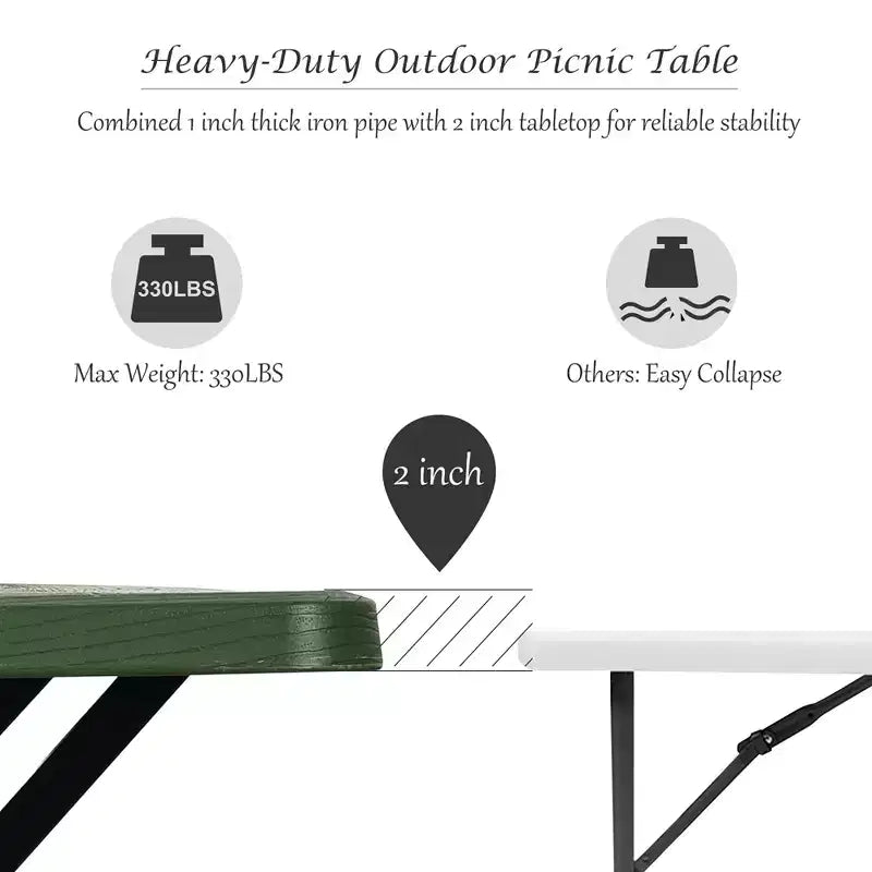 Ensemble Table et Banc de Pique-nique Costway pour Extérieur, Jardin, Patio, Fête, Repas, Tout Temps, Noir/Blanc/Gris/Marron/Vert