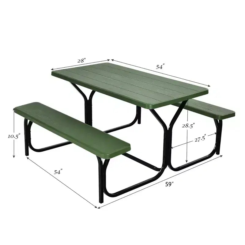 Ensemble Table et Banc de Pique-nique Costway pour Extérieur, Jardin, Patio, Fête, Repas, Tout Temps, Noir/Blanc/Gris/Marron/Vert