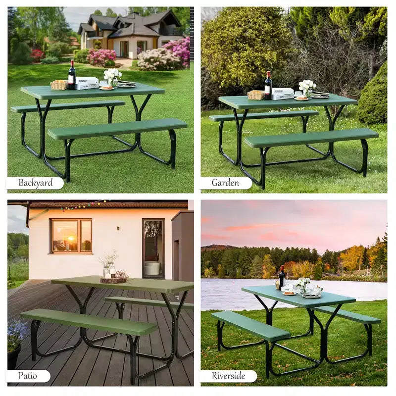 Ensemble Table et Banc de Pique-nique Costway pour Extérieur, Jardin, Patio, Fête, Repas, Tout Temps, Noir/Blanc/Gris/Marron/Vert