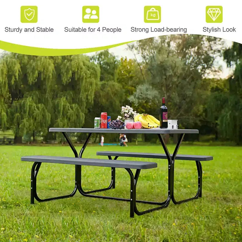 Ensemble Table et Banc de Pique-nique Costway pour Extérieur, Jardin, Patio, Fête, Repas, Tout Temps, Noir/Blanc/Gris/Marron/Vert