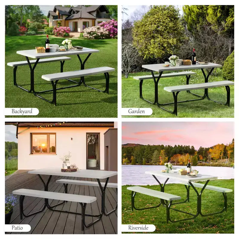 Ensemble Table et Banc de Pique-nique Costway pour Extérieur, Jardin, Patio, Fête, Repas, Tout Temps, Noir/Blanc/Gris/Marron/Vert