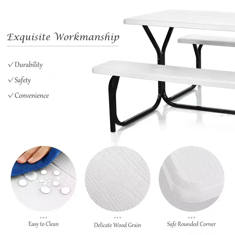 Ensemble Table et Banc de Pique-nique Costway pour Extérieur, Jardin, Patio, Fête, Repas, Tout Temps, Noir/Blanc/Gris/Marron/Vert