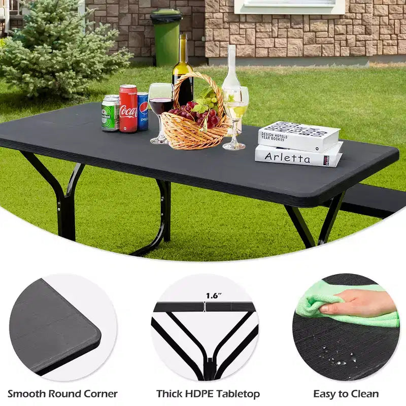 Ensemble Table et Banc de Pique-nique Costway pour Extérieur, Jardin, Patio, Fête, Repas, Tout Temps, Noir/Blanc/Gris/Marron/Vert