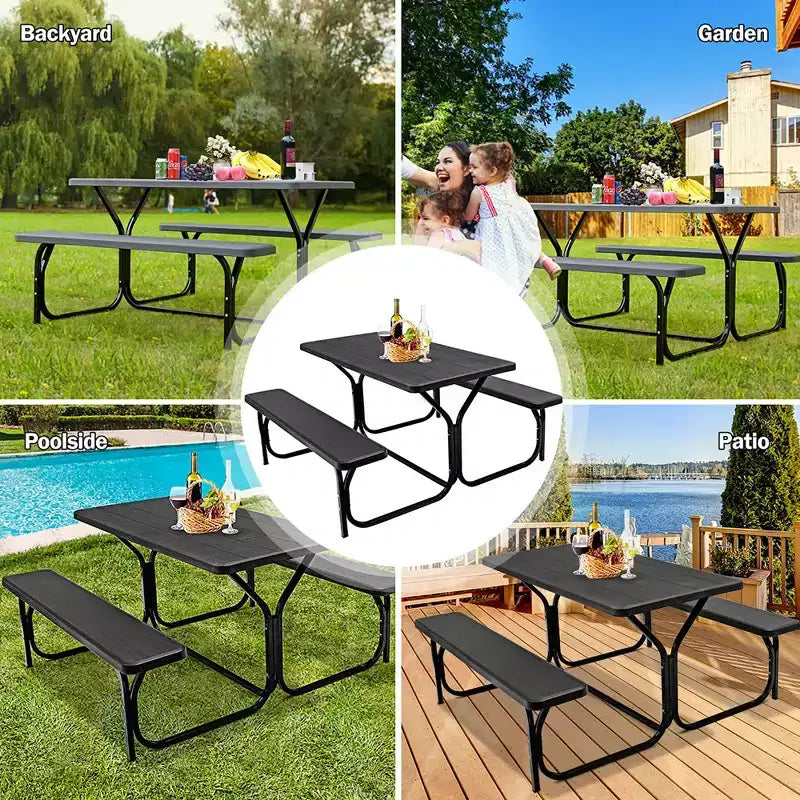 Ensemble Table et Banc de Pique-nique Costway pour Extérieur, Jardin, Patio, Fête, Repas, Tout Temps, Noir/Blanc/Gris/Marron/Vert
