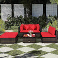 Costway 5PCS Patio Rattan Furniture Set Sectional Conversation Set W/Red Cushions