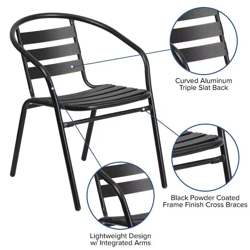 Ensemble table et 4 chaises de patio 5 pièces Emma et Oliver avec table rectangulaire en métal 80x140 cm avec plateau en verre trempé et 4 chaises empilables en aluminium noir