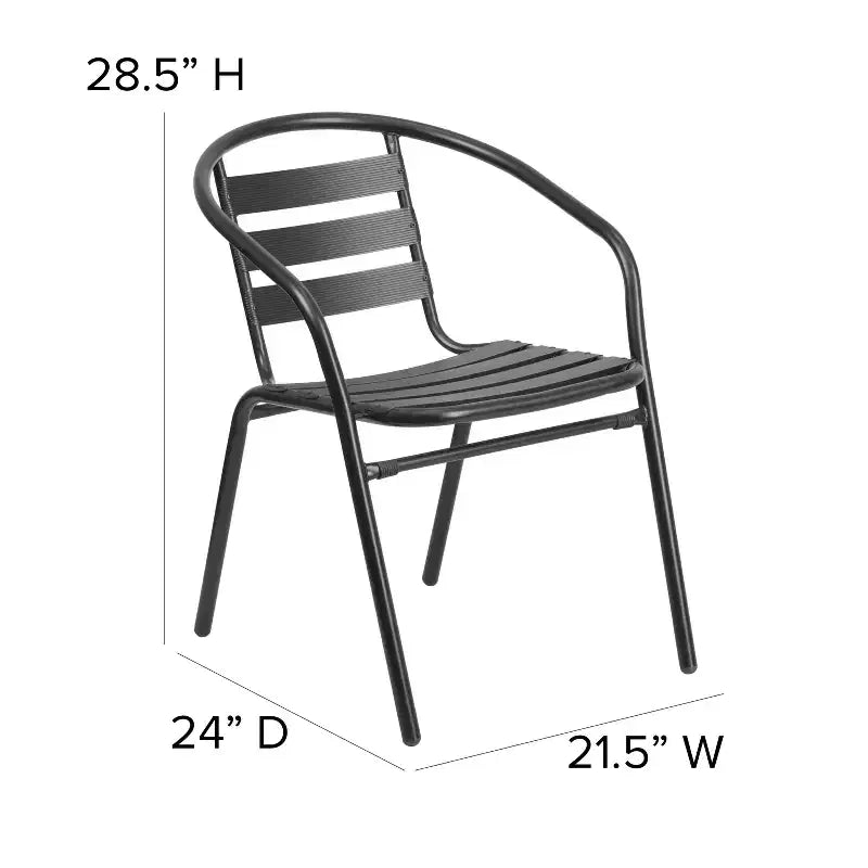 Ensemble table et 4 chaises de patio 5 pièces Emma et Oliver avec table rectangulaire en métal 80x140 cm avec plateau en verre trempé et 4 chaises empilables en aluminium noir