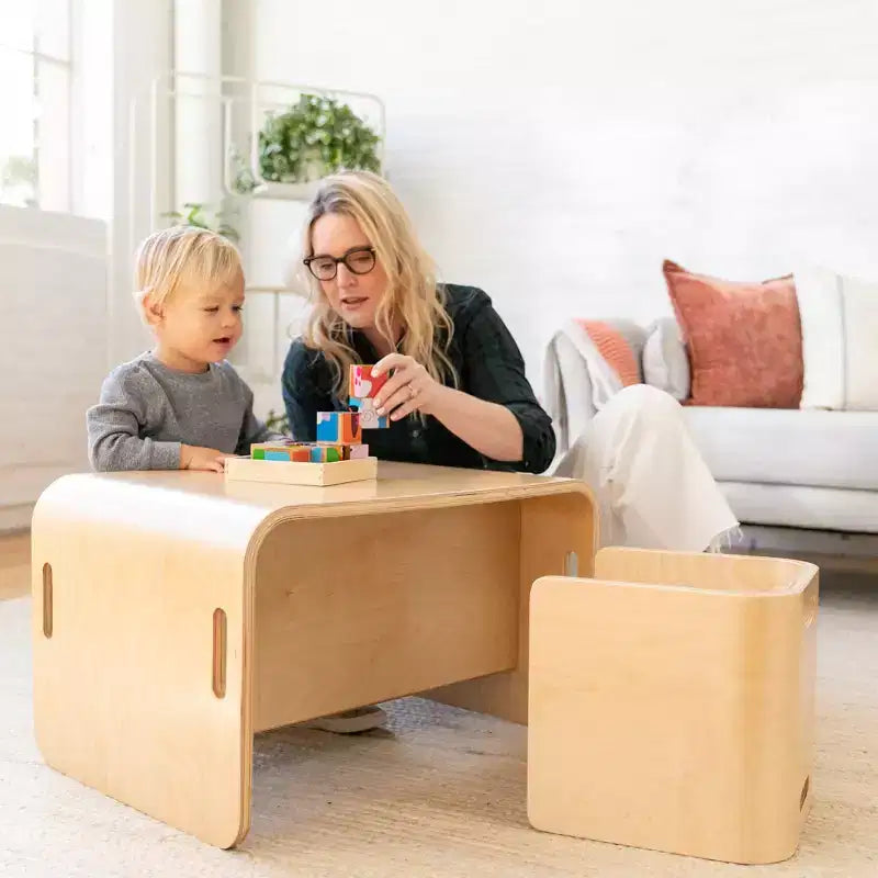 Ensemble table et chaises ECR4Kids Premium en bois courbé, meubles pour enfants, naturel, 3 pièces
