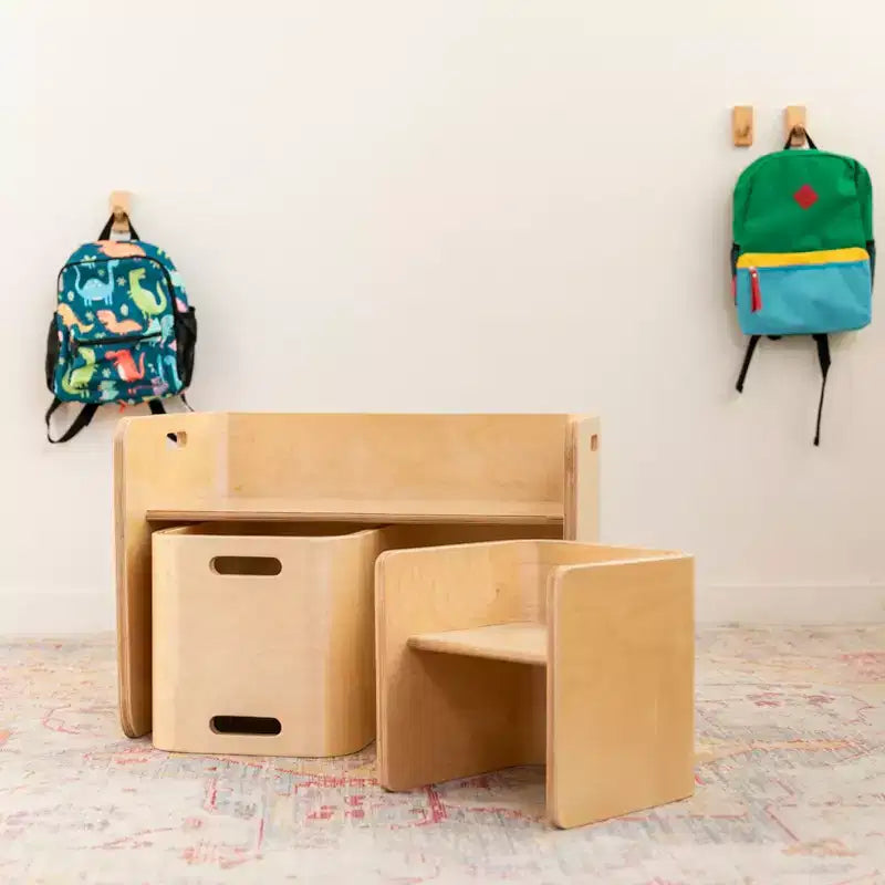 Ensemble table et chaises ECR4Kids Premium en bois courbé, meubles pour enfants, naturel, 3 pièces