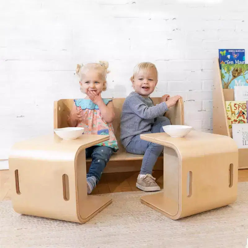Ensemble table et chaises ECR4Kids Premium en bois courbé, meubles pour enfants, naturel, 3 pièces