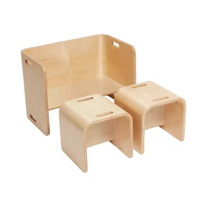 Ensemble table et chaises ECR4Kids Premium en bois courbé, meubles pour enfants, naturel, 3 pièces