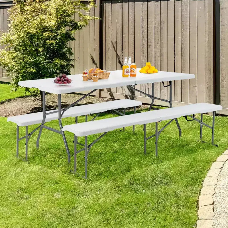 Ensemble table de camping pliable Costway avec 2 bancs