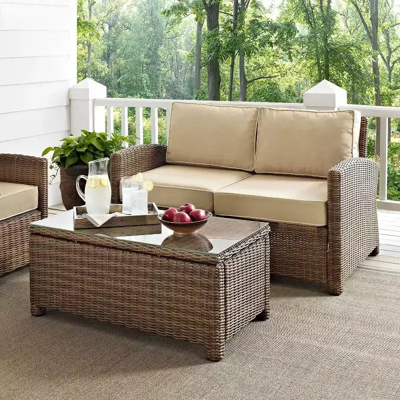Ensemble canapé et table basse Bradenton en osier pour l'extérieur - Crosley