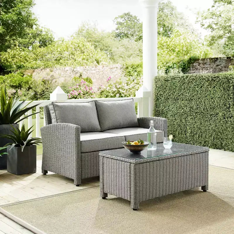 Ensemble canapé et table basse Bradenton en osier pour l'extérieur - Crosley