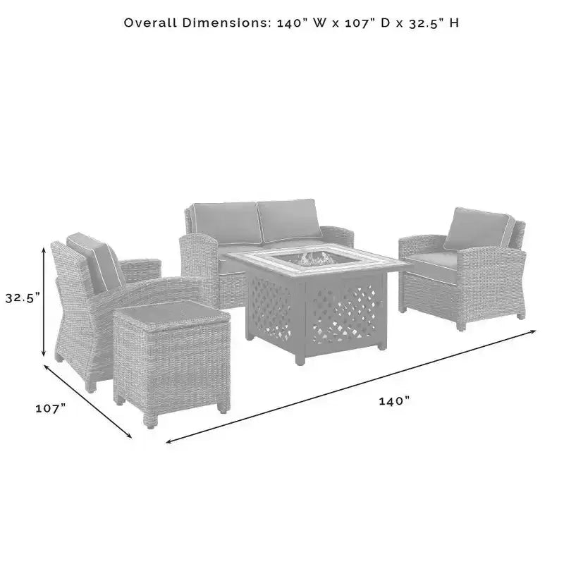 Ensemble de mobilier de patio d'extérieur Crosley Bradenton 5 pièces en acier avec foyer
