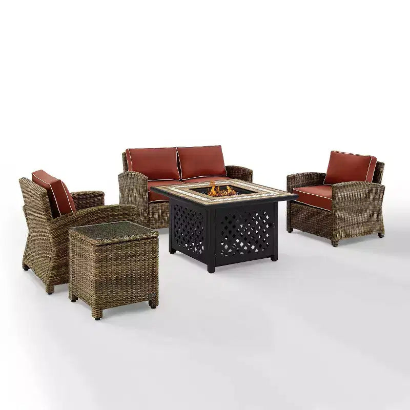 Ensemble de mobilier de patio d'extérieur Crosley Bradenton 5 pièces en acier avec foyer