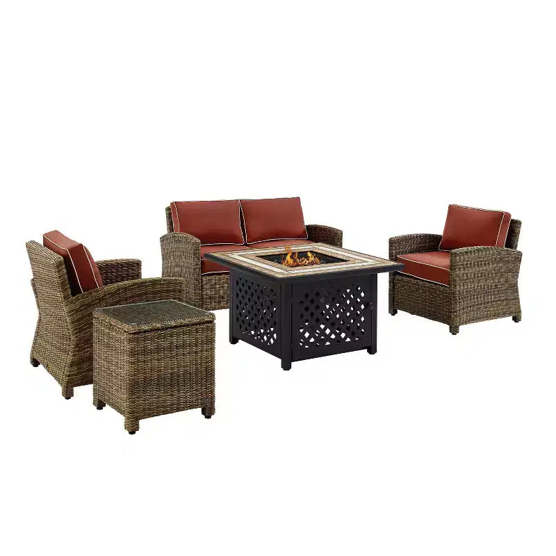 Ensemble de mobilier de patio d'extérieur Crosley Bradenton 5 pièces en acier avec foyer