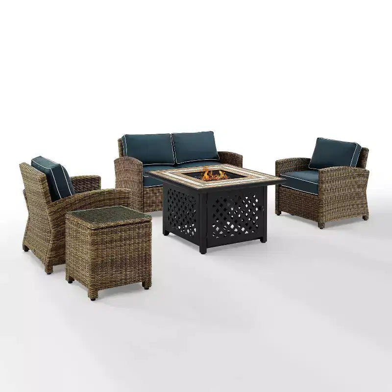Ensemble de mobilier de patio d'extérieur Crosley Bradenton 5 pièces en acier avec foyer